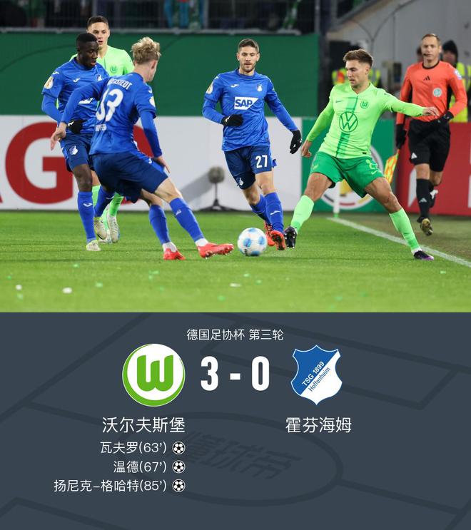  沃爾夫斯堡3-0霍芬海姆，瓦夫羅首開紀錄，溫德、揚尼克-格哈特建功